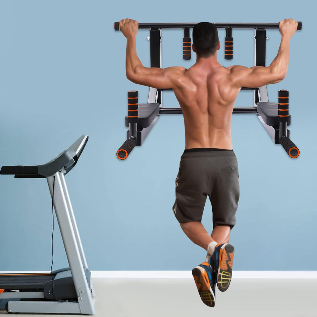 Wall Mounted Pull Up Bar Dip Station 440Lbs