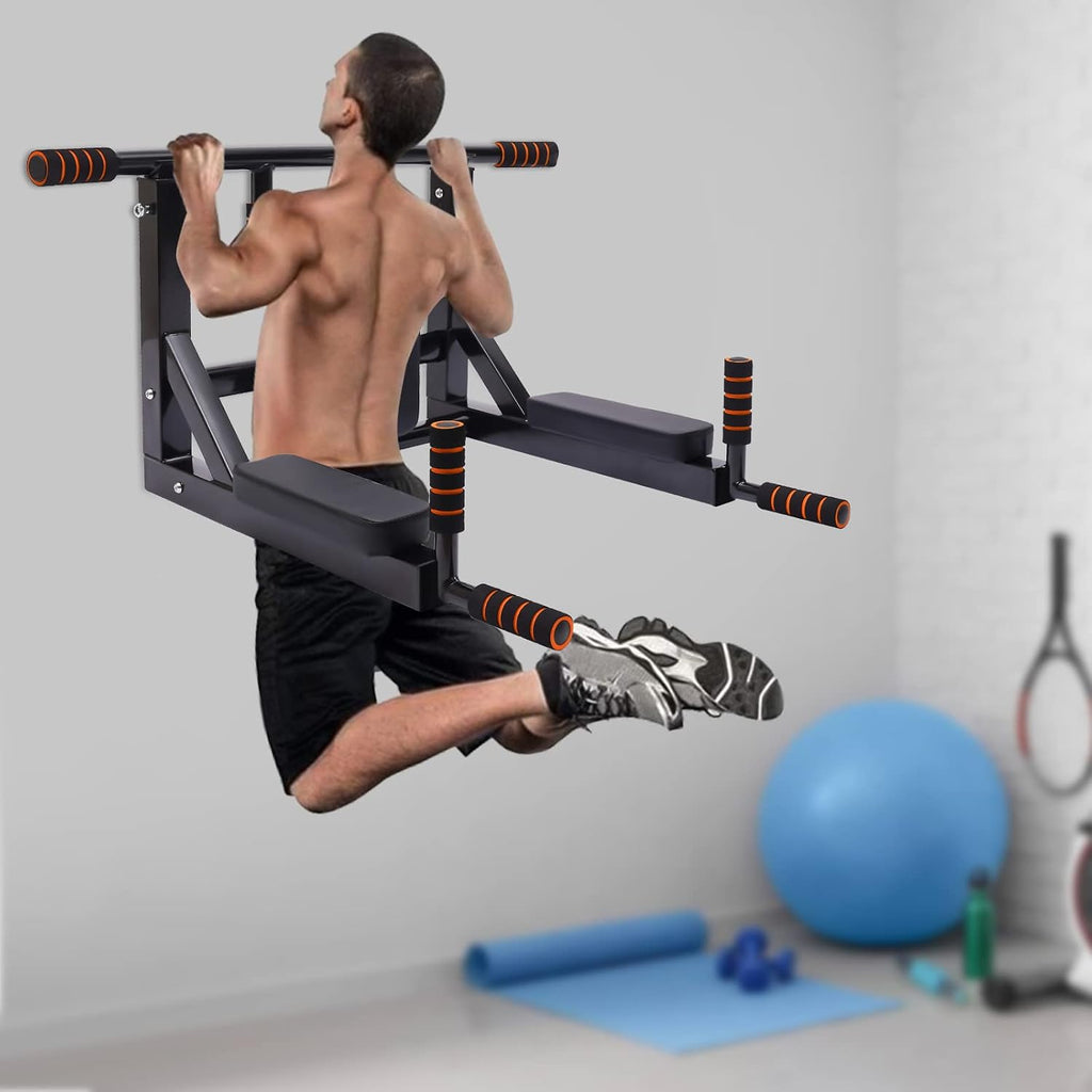 Wall Mounted Pull Up Bar Dip Station 440Lbs