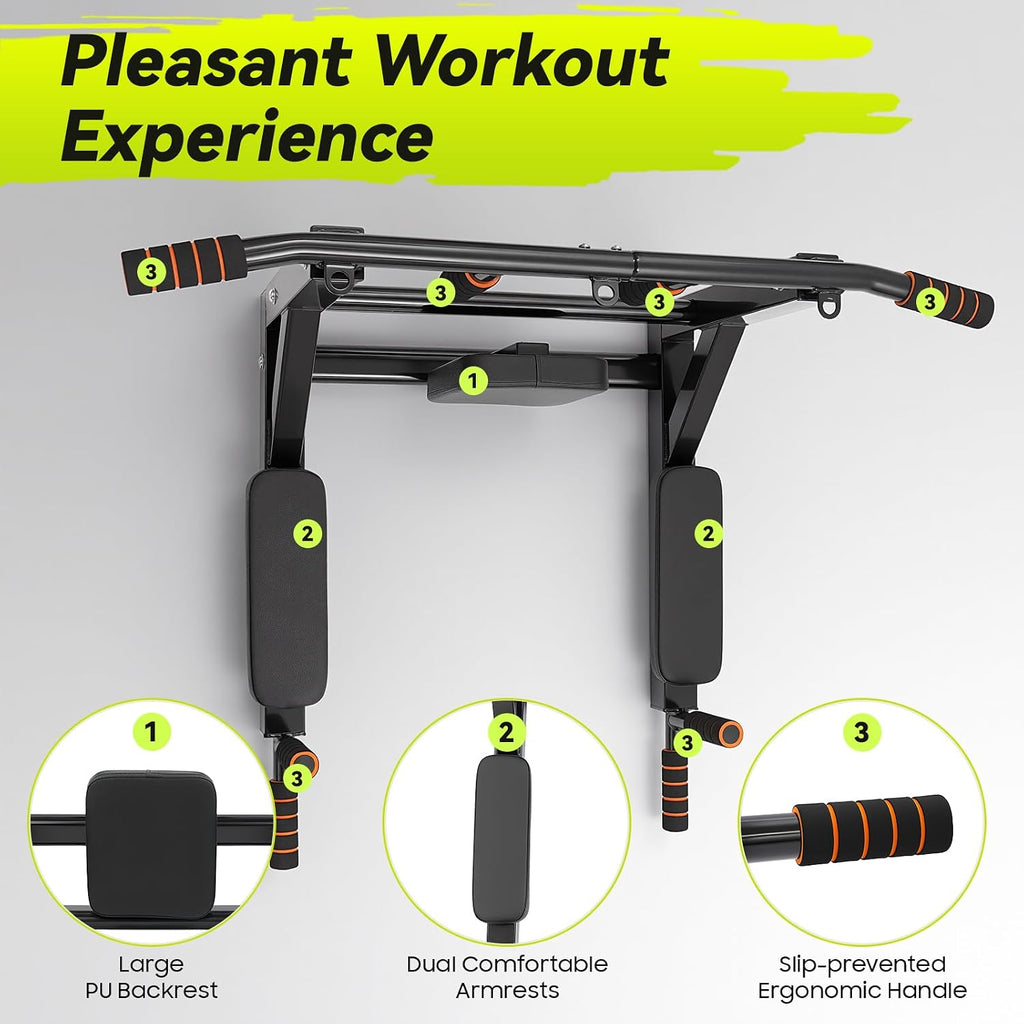 Wall Mounted Pull Up Bar Dip Station 440lbs