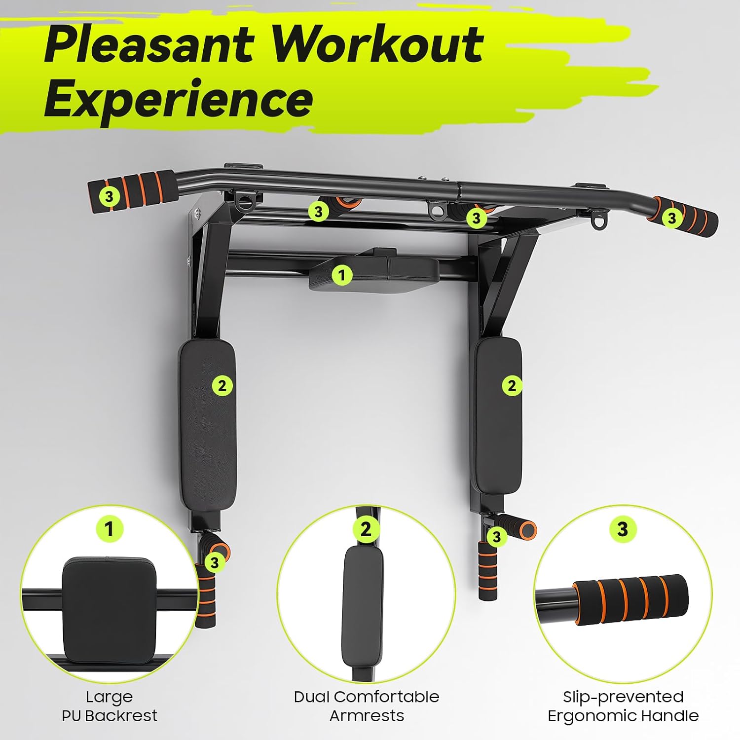 Wall Mounted Pull Up Bar Dip Station 440lbs