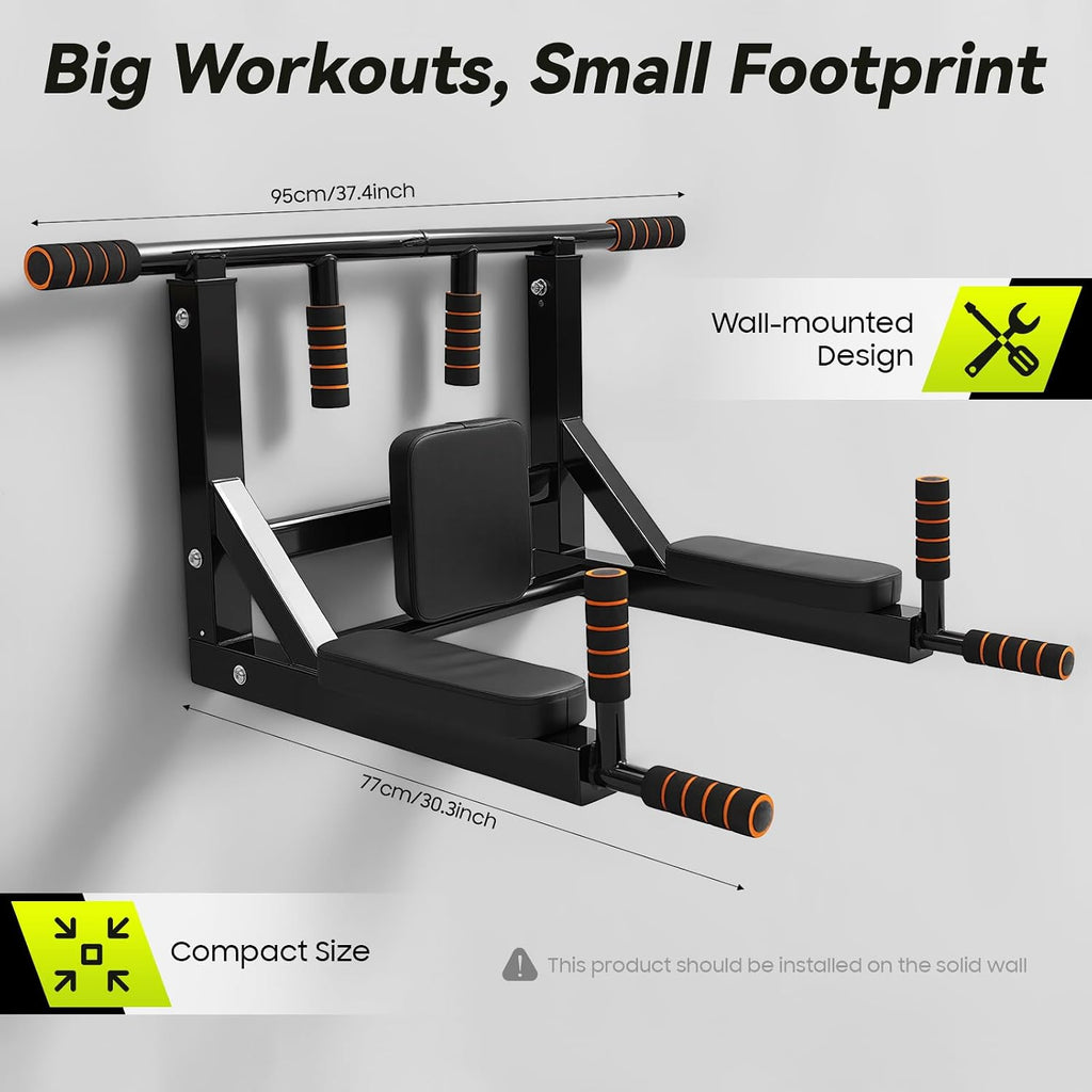 Wall Mounted Pull Up Bar Dip Station 440Lbs