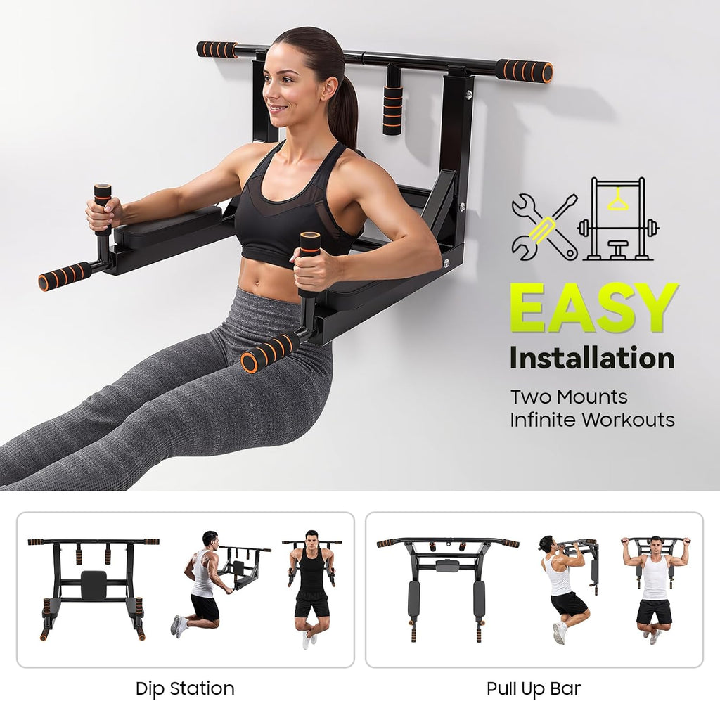 Wall Mounted Pull Up Bar Dip Station 440lbs