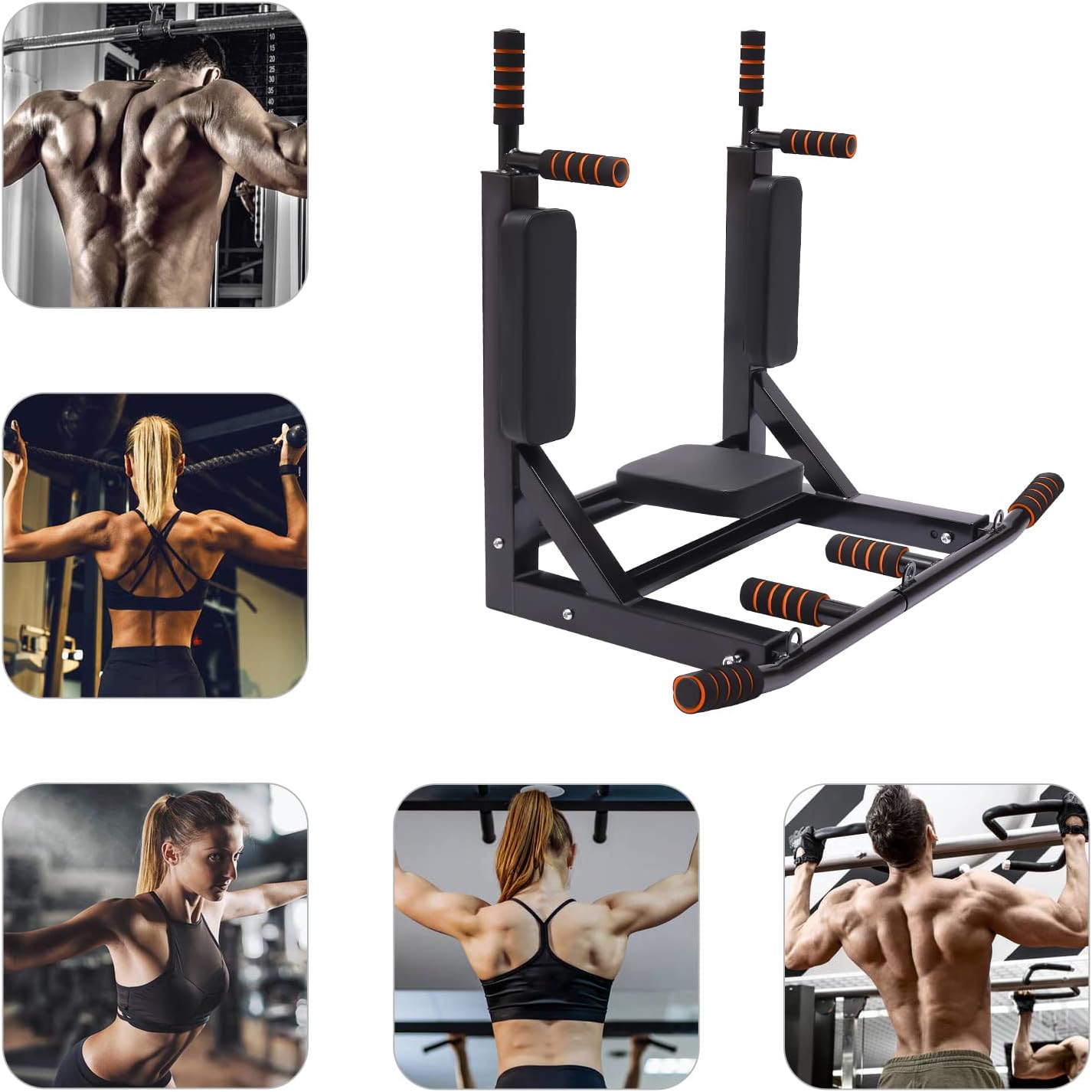 Wall Mounted Pull Up Bar Dip Station 440Lbs