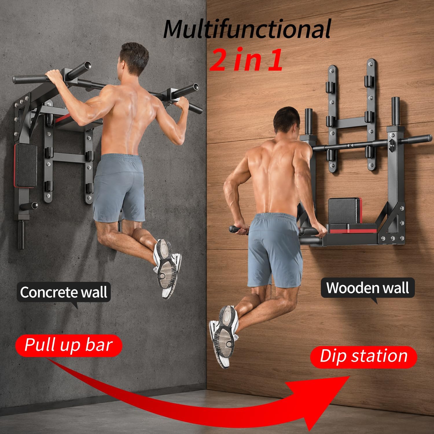 Wall Mounted Pull Up Bar Dip Station