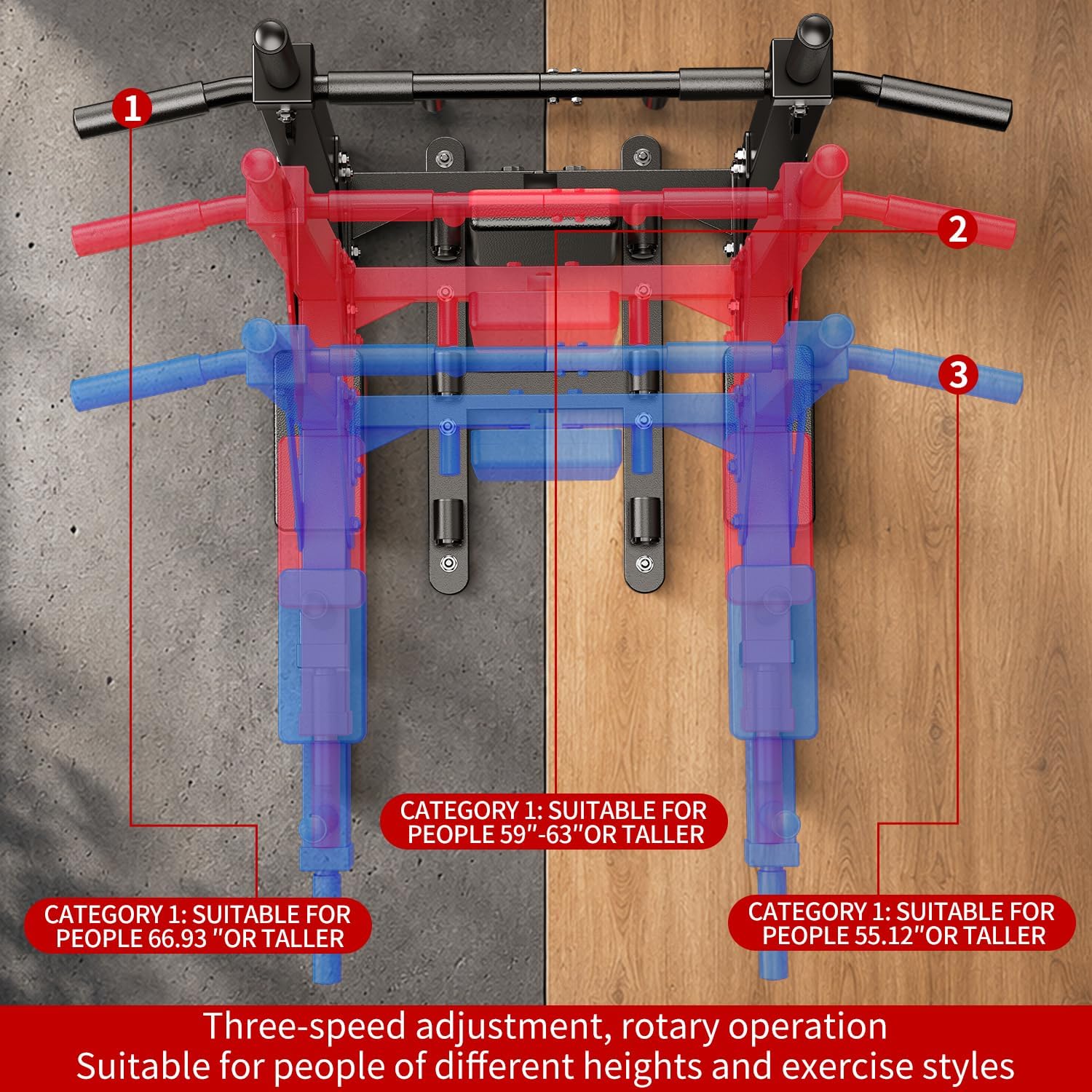 Wall Mounted Pull Up Bar Dip Station