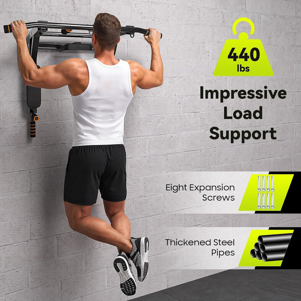 Wall Mounted Pull Up Bar Dip Station 440Lbs