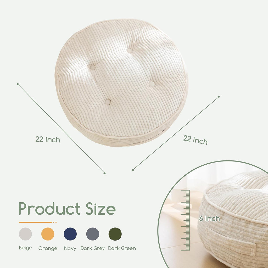 Beige 22x22in Round Floor Cushion