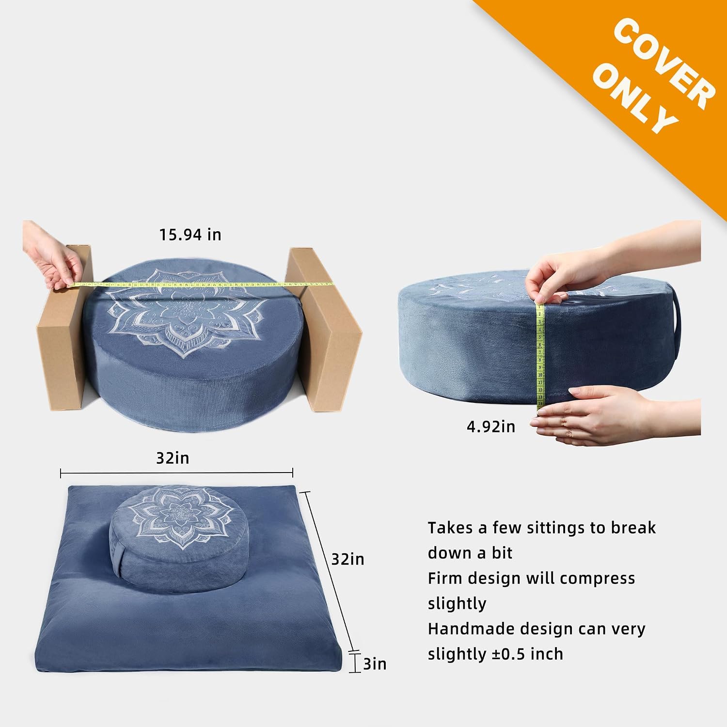 Meditation Zafu Cushion Cover, Blue Velvet