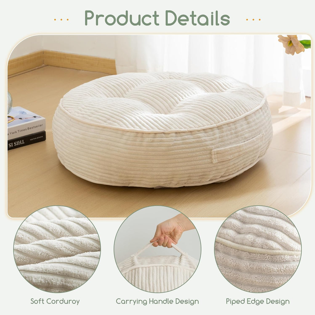 Beige 22x22in Round Floor Cushion