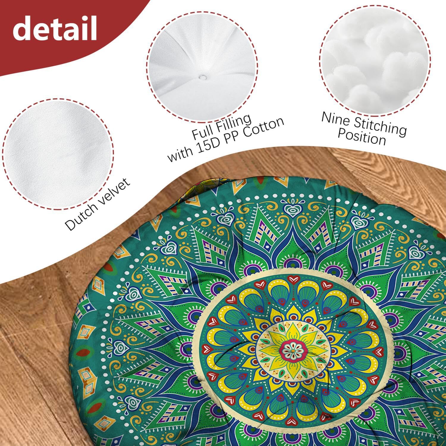 Boho Round Meditation Cushion 22x22in
