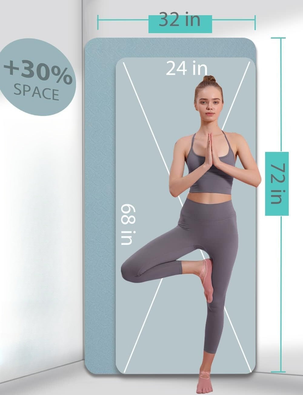 Double Sided Yoga Mat 72x32in 7mm