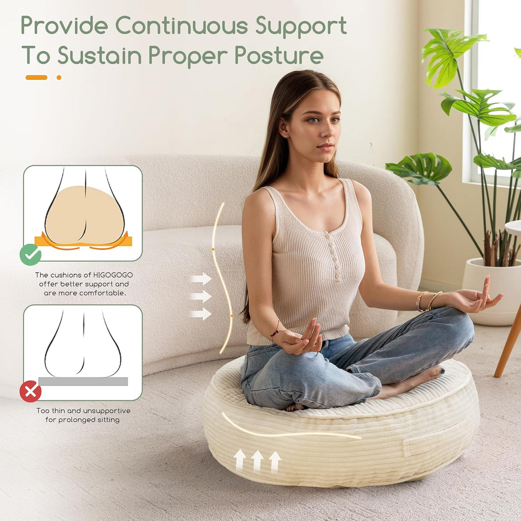Beige 22x22in Round Floor Cushion