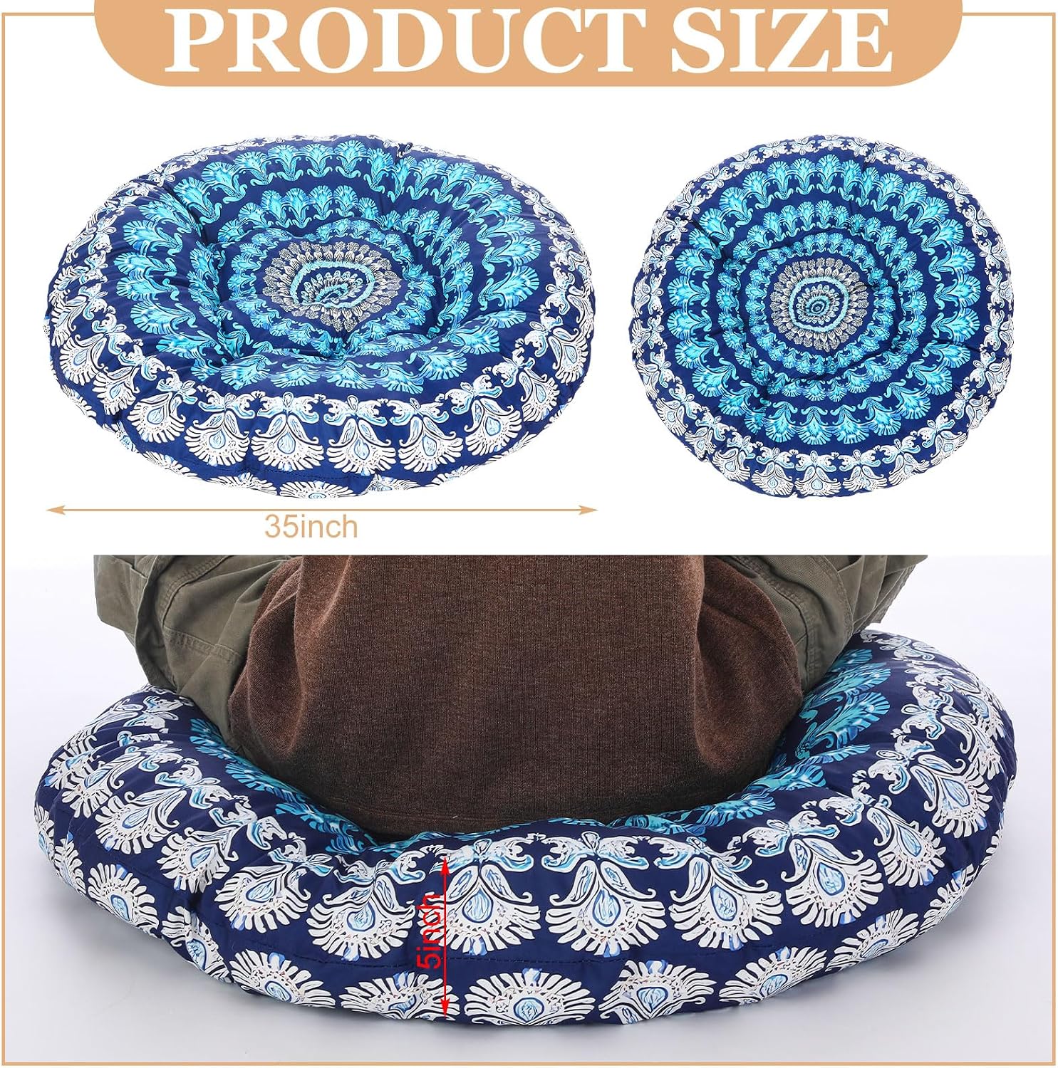 35in Round Mandala Meditation Floor Cushion