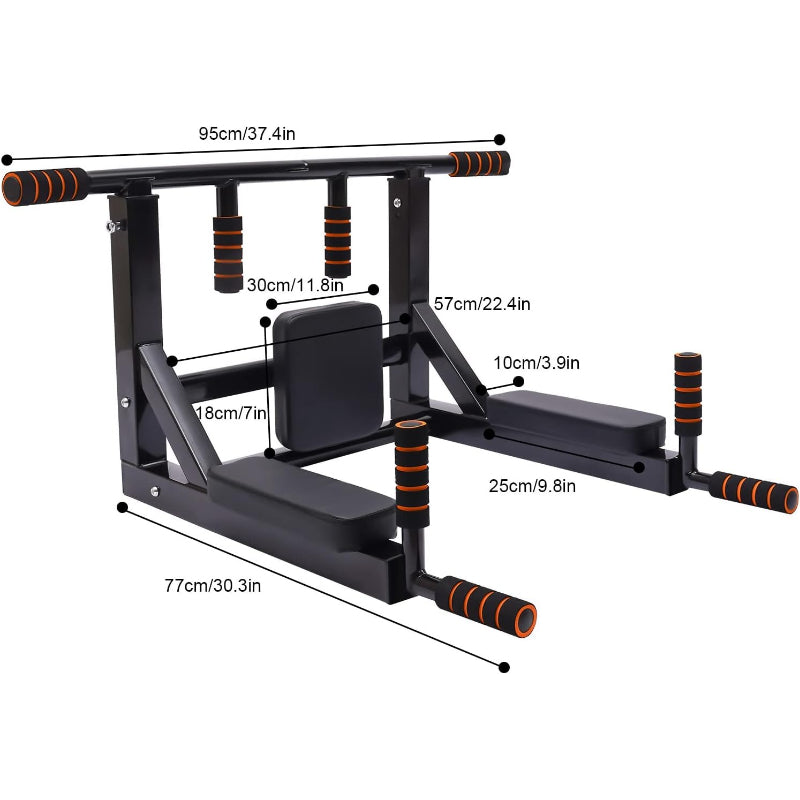 Wall Mounted Pull Up Bar Dip Station 440Lbs
